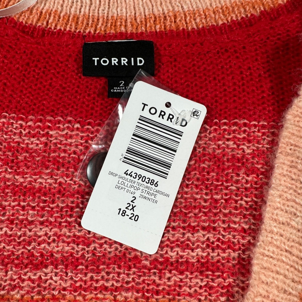 Torrid 2X 18/20 Rainbow Stripe Button Cardigan Textured Drop Shoulder Sweater - Picture 3 of 9